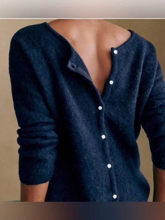 Sezane Gaspard Alpaca Mohair Button-Front Sweater Cardigan Navy Contemporary - Picture 8 of 11
